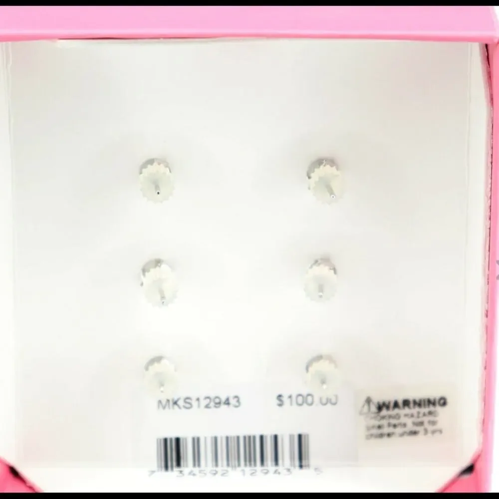 Sterling Silver Bow Earrings Set 3 Rhinestone Studs Bows Seashells Girls New Box